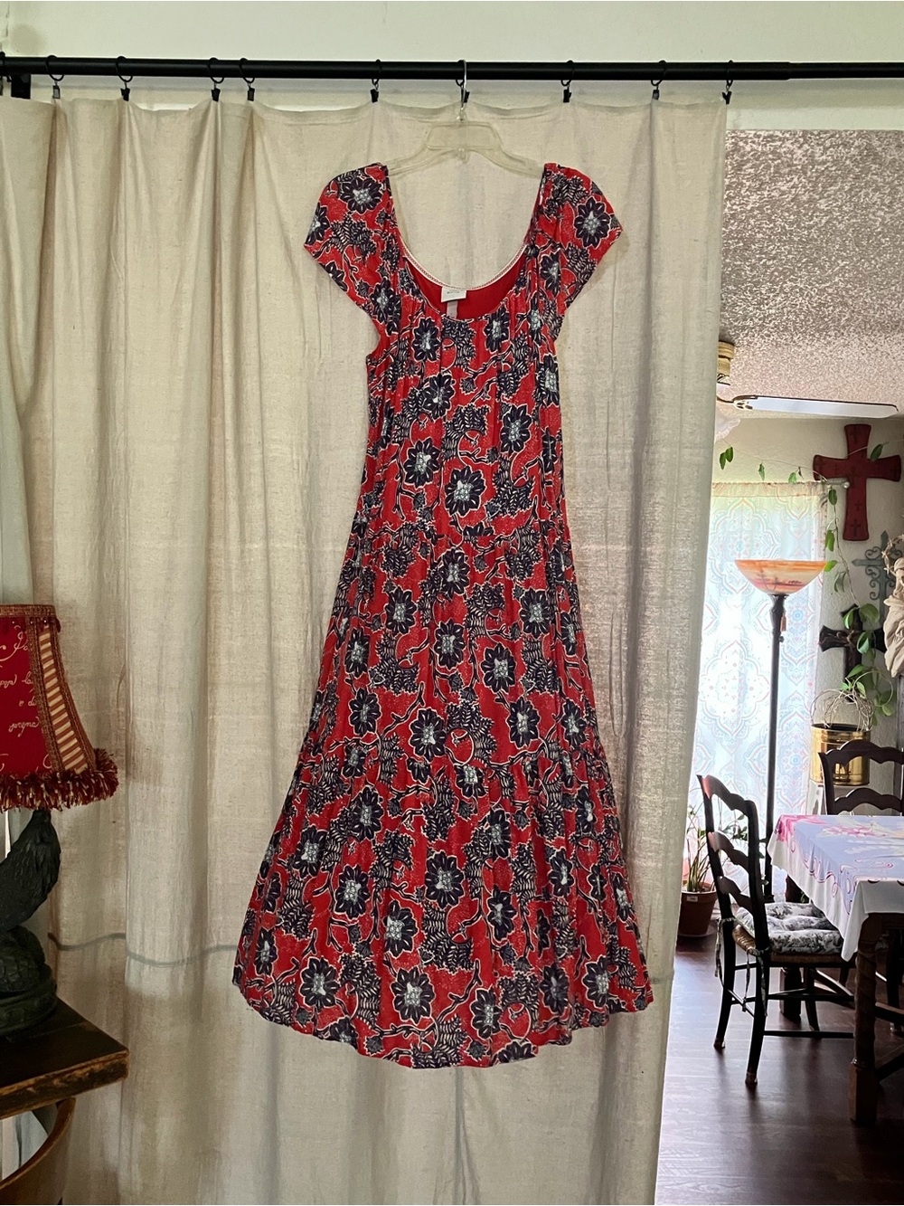 Knox Rose Red Floral Cap-Sleeve Maxi Dress